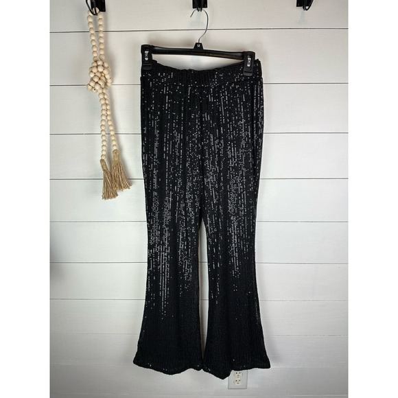 EUC Unbranded black flare sequin pants size S - Picture 1 of 4